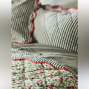 Anthropologie Lluka Striped and Bird Print Quilt and shams